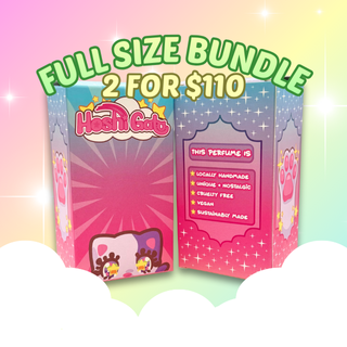 Perfume bundle packaging 2 for $110 on a colorful background