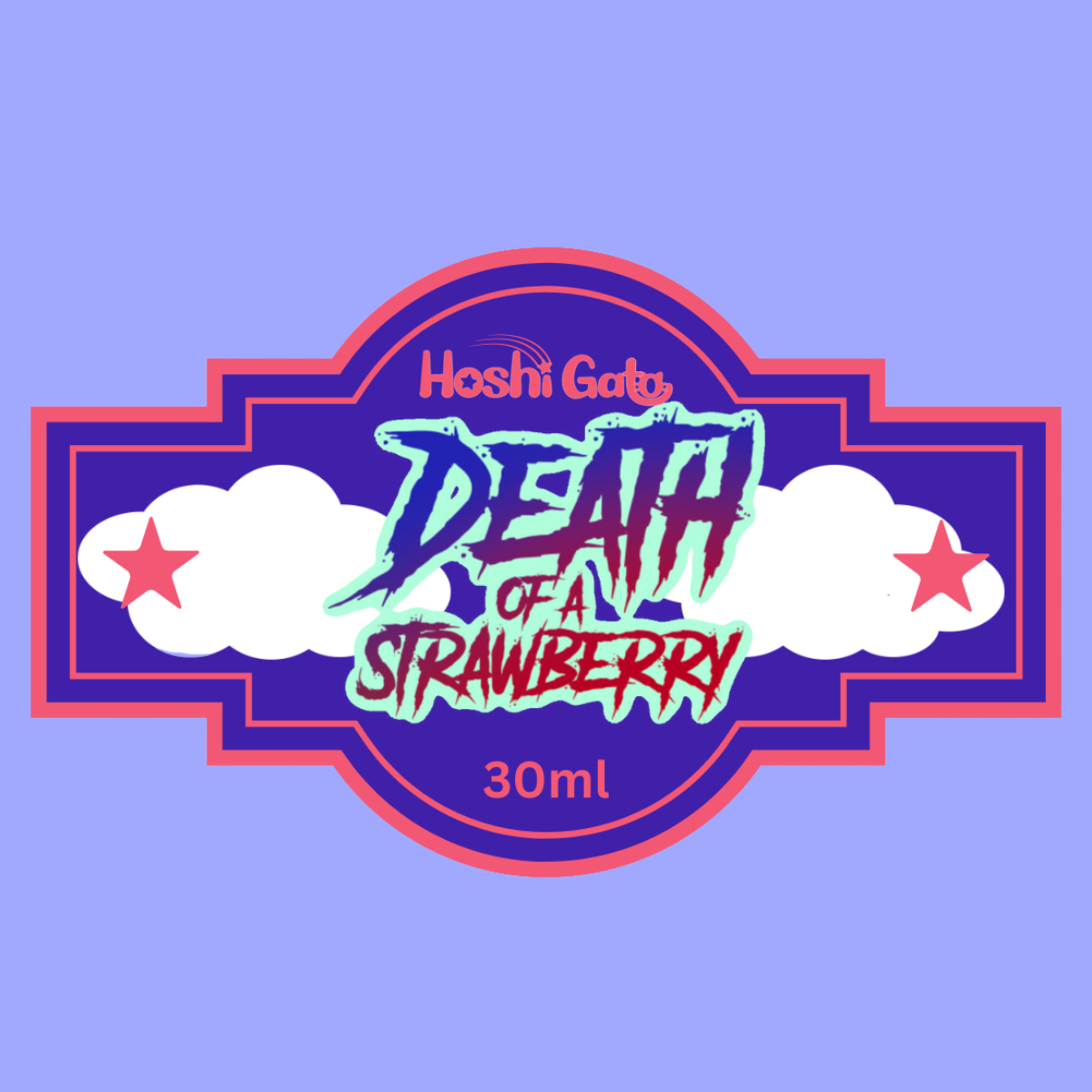 Death of a strawberry's label on a purple background