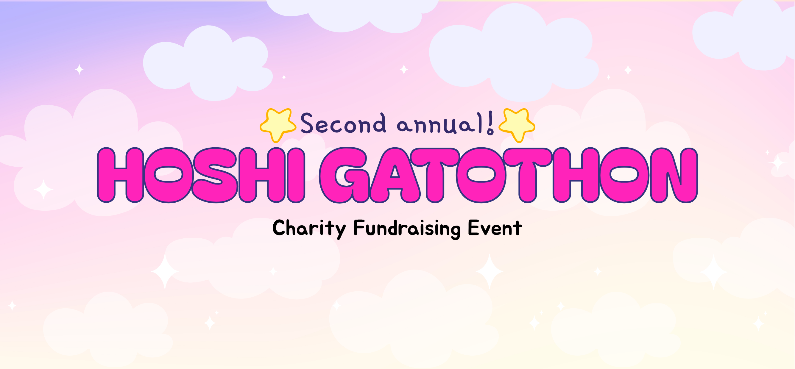 Promotional banner for the Second Annual Hoshi Gatothon charity fundraising event with a pastel gradient background.