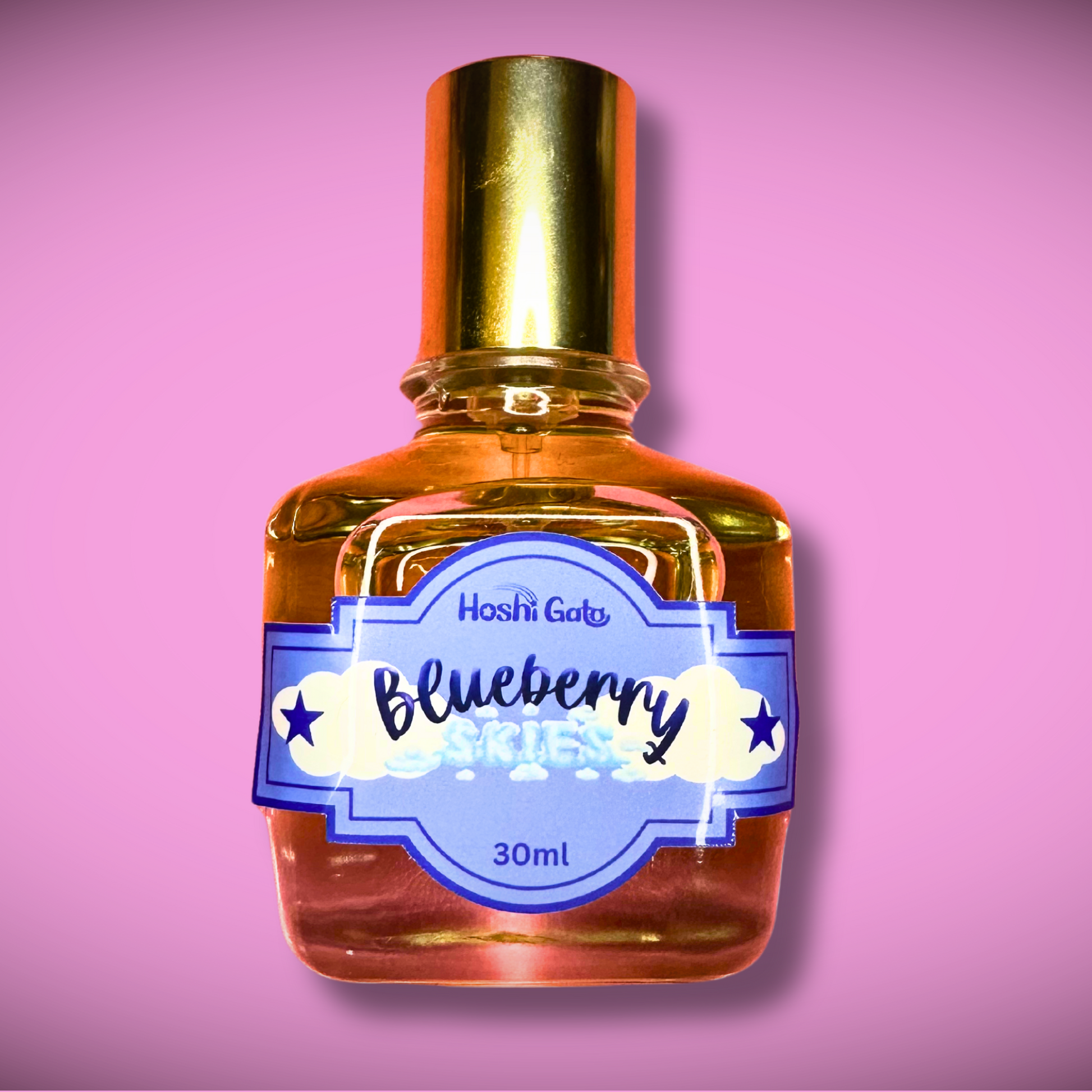 bottle of blueberry skies on a pink background