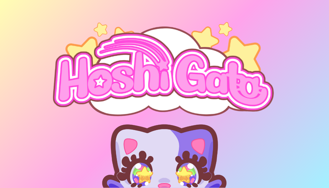 Logo of Hoshi gato with cartoon cat character on a gradient background