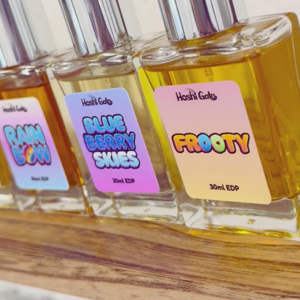 Scrolling video of all Hoshi Gato Perfumes on a Shelf