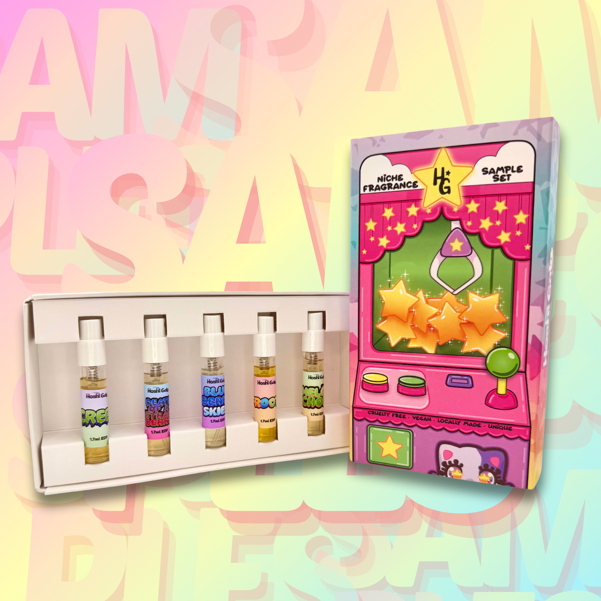 Photo of sample set with "sample " text animated across the screen on a colorful background.